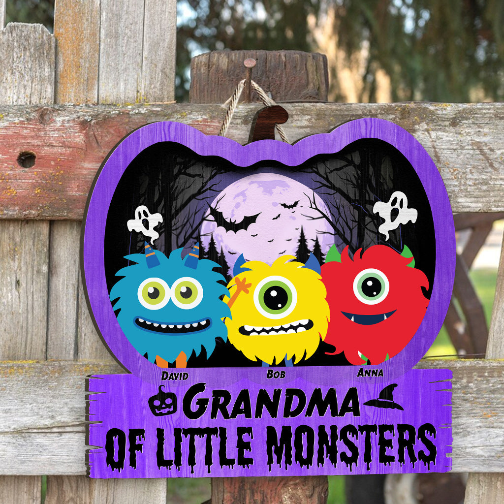 Grandma Of Little Monsters - Personalized Grandma Wood Sign