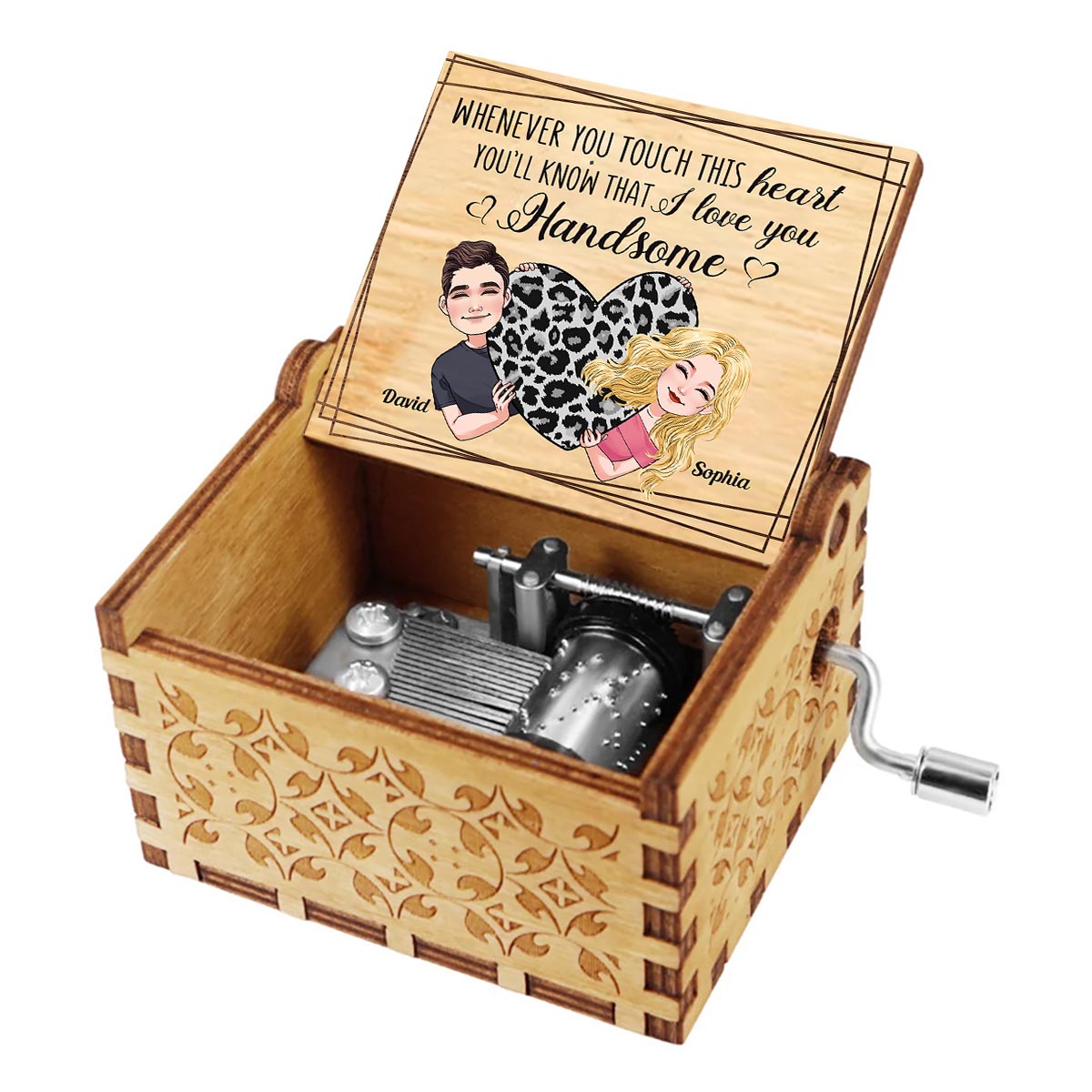 Whenever You Touch This Heart - Gift for mom, grandma, grandpa, daughter, son, granddaughter, grandson, wife, husband, dad, aunt, uncle, sister, brother - Personalized Hand Crank Music Box