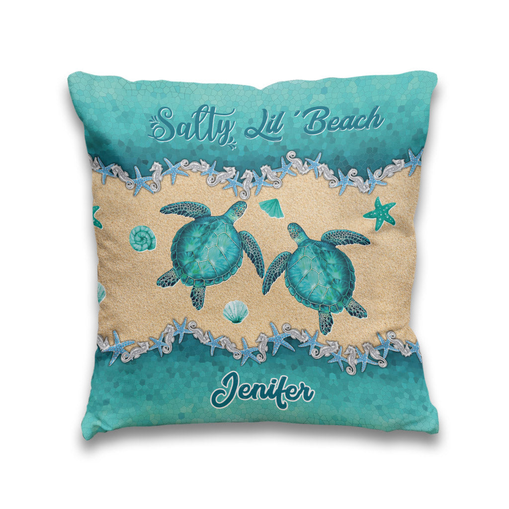 Salty Lil' Beach - Personalized Turtle Throw Pillow