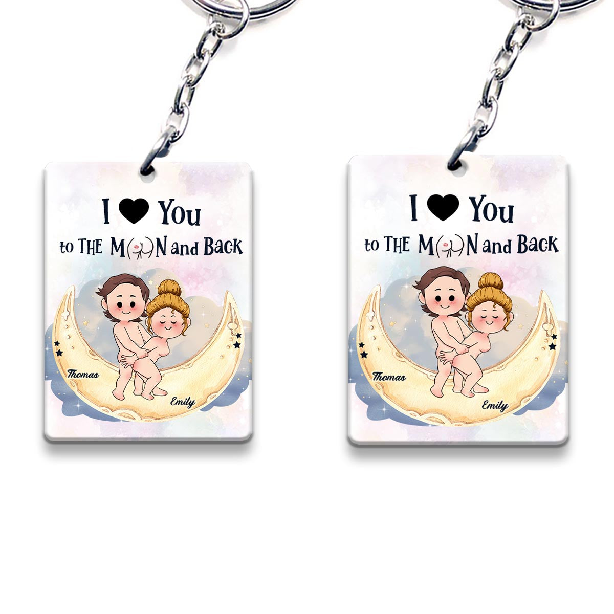 Love You To The Moon And Back - Personalized Couple Keychain