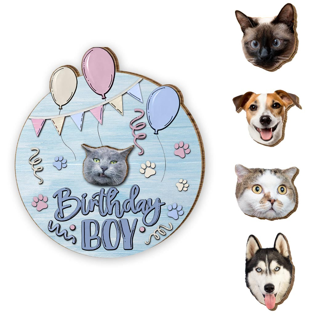 Geburtstagskind Haustier Katze Hund - Personalisiertes austauschbares Holzschild mit Katzenmotiv