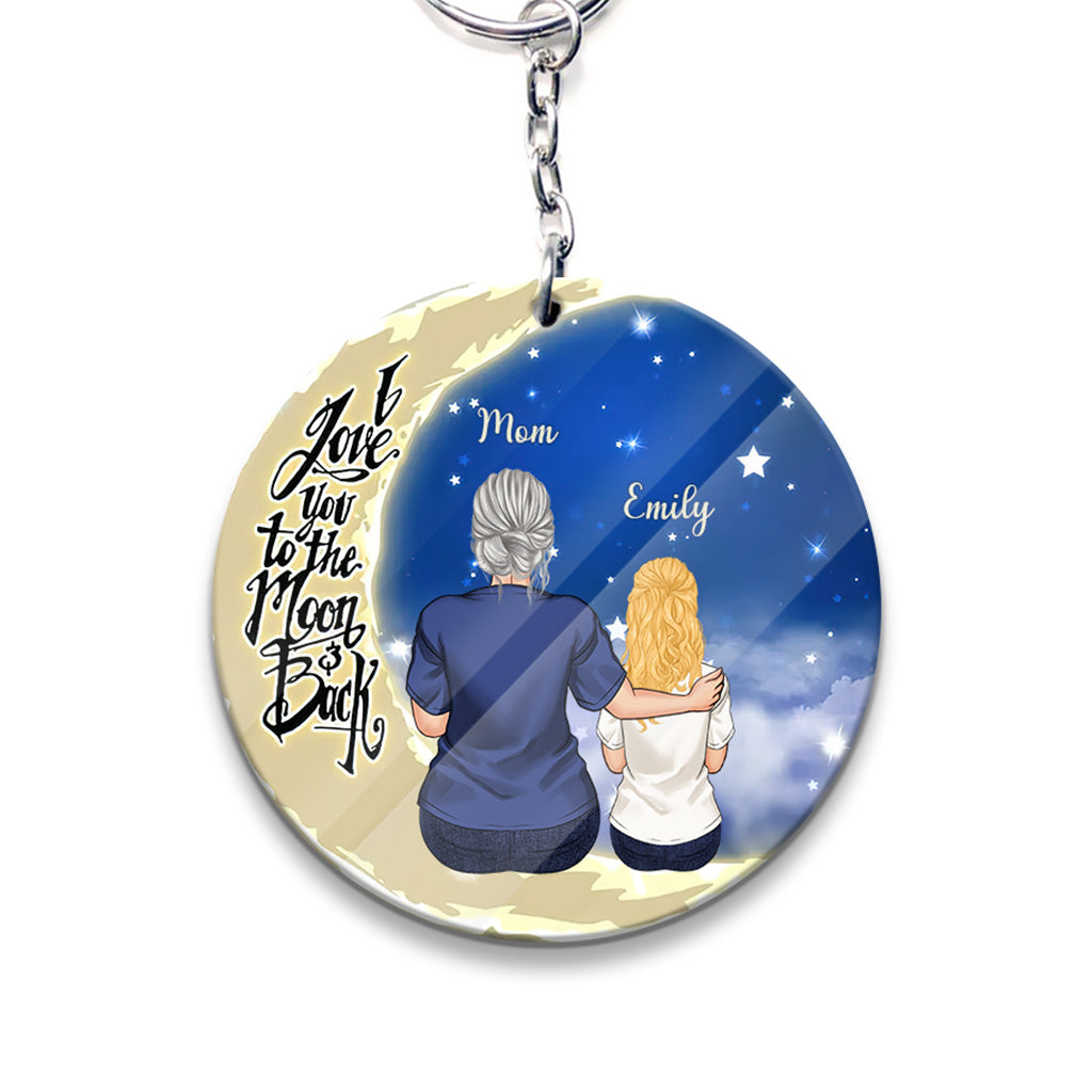 To The Moon And Back - Gift for grandma, mom, dad, grandpa - Personalized Keychain
