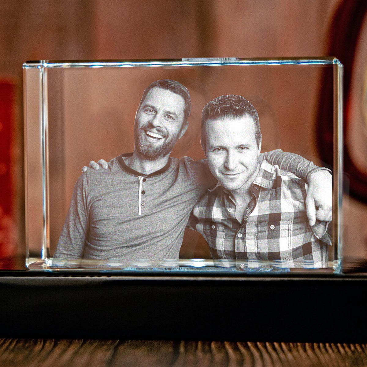 Custom Photo - Personalized Son Laser Engraving 3D Cuboid Shaped Crystal Lamp