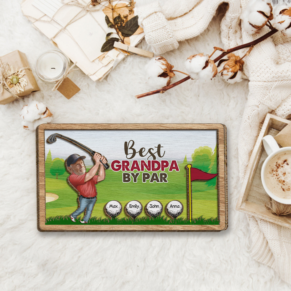Best Grandpa By Par - Personalized Golf 2 Layered Wood Sign / Wood Plaque