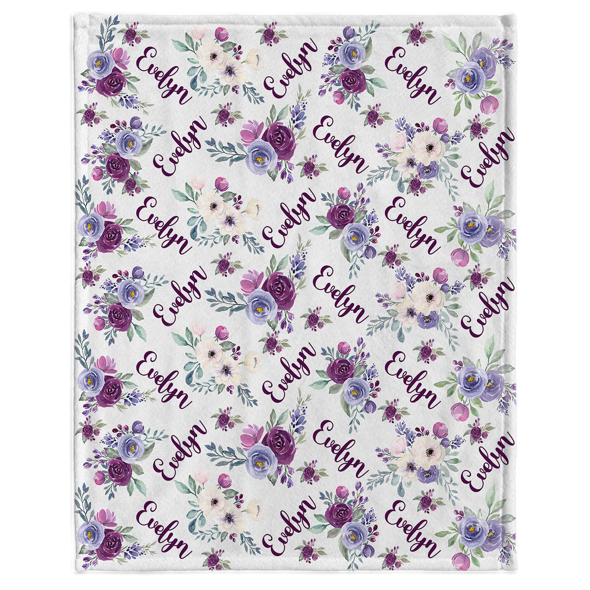 Custom Name Purple Flowers - Personalized Newborn Blanket