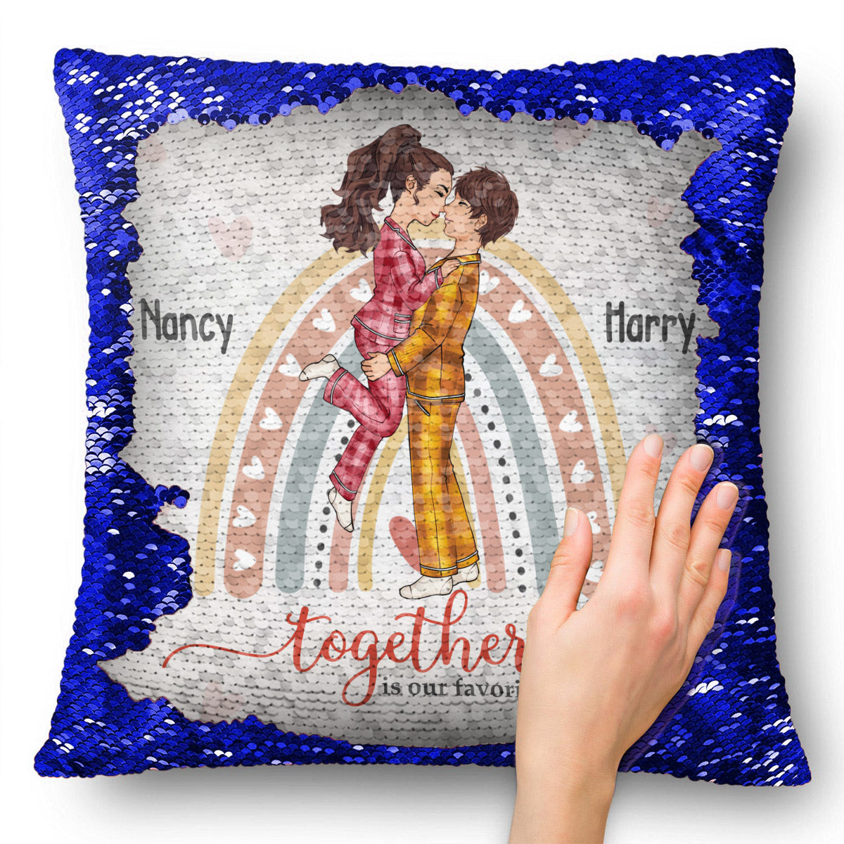 Together Is My Favorite Place To Be - gift for husband, wife, girlfriend, boyfriend - Personalized Sequin Pillow Cover