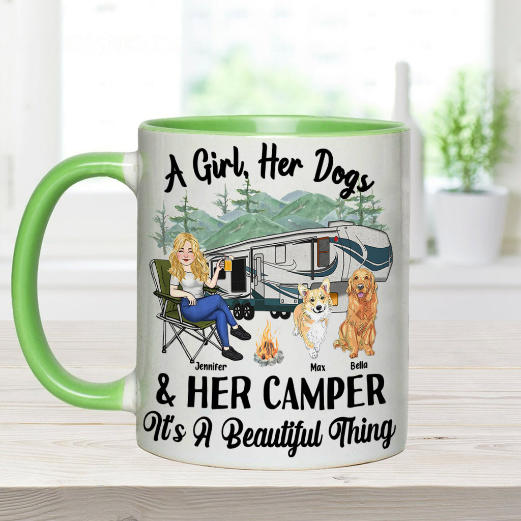 A Girl Her Dog And Her Camper - Camping gift for dog lover - Personalized Accent Mug