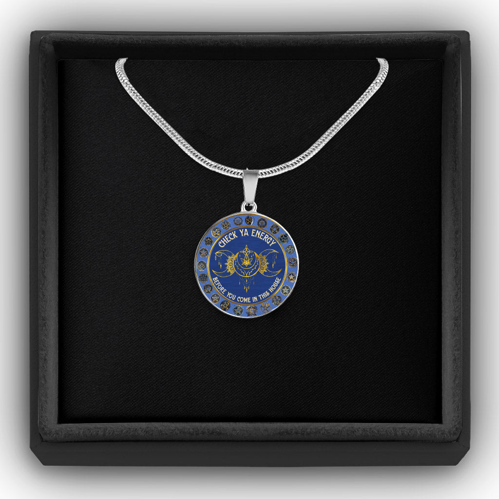 Check Your Energy - Witch Round Pendant Necklace