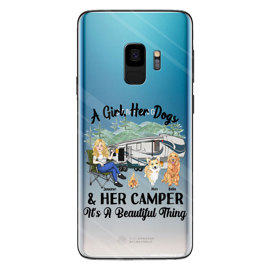 A Girl Her Dog And Her Camper - Camping gift for dog lover - Personalized Clear Phone Case