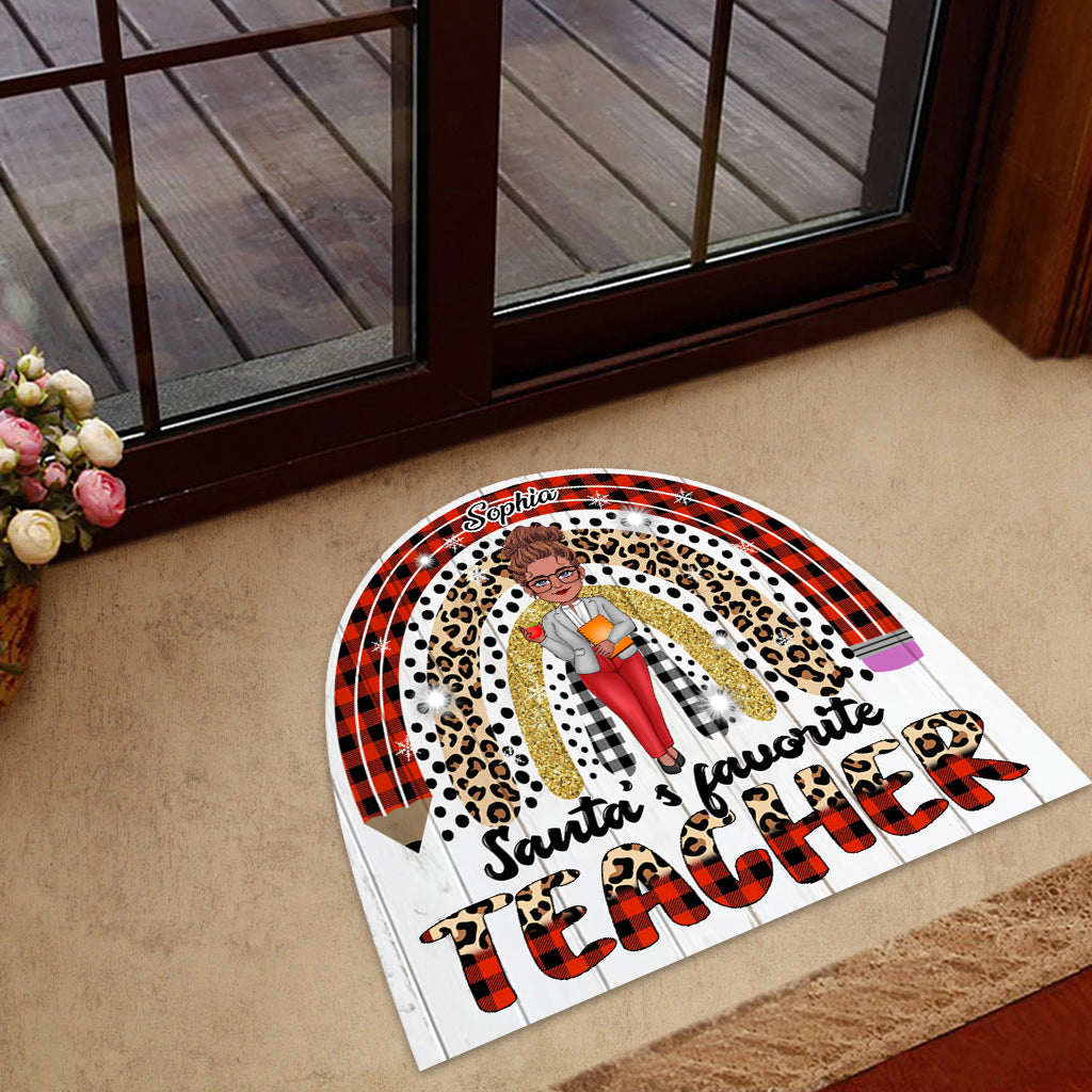 Santa's Favorite Teacher - Personalized Teacher Shaped Doormat