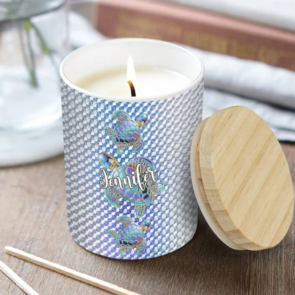 Salty Lil Beach - Personalized Turtle Candle With Wooden Lid