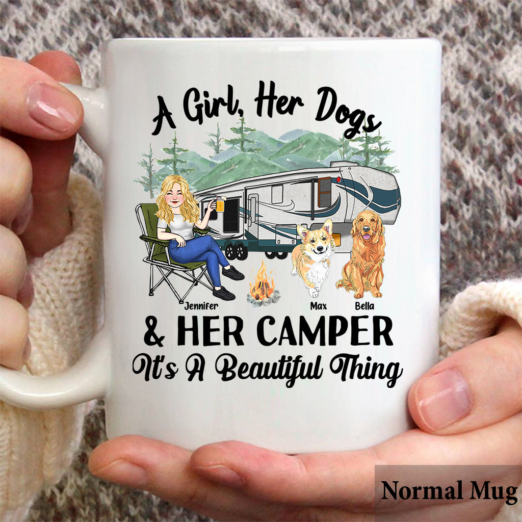 A Girl Her Dog And Her Camper - Camping gift for dog lover - Personalized Mug