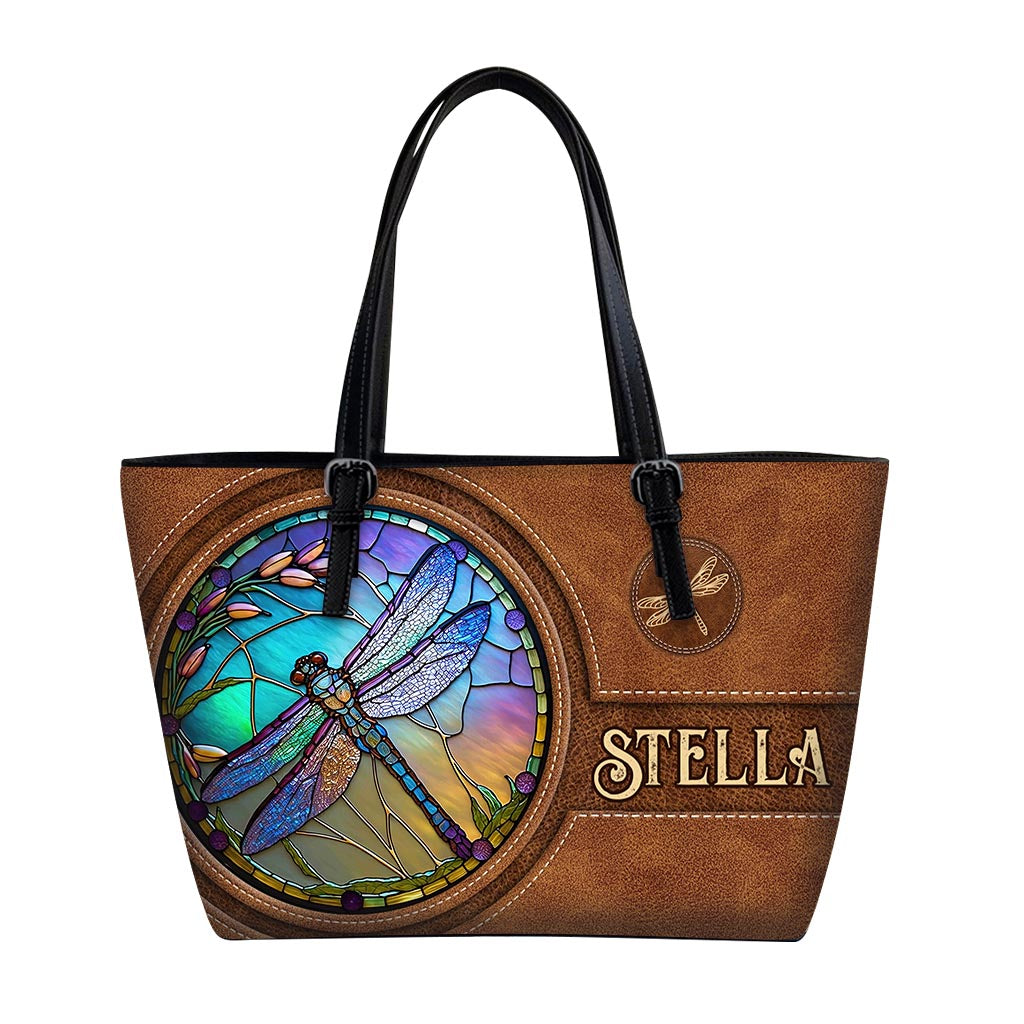 Libellule en vitrail - Sac en cuir personnalisé Libellule