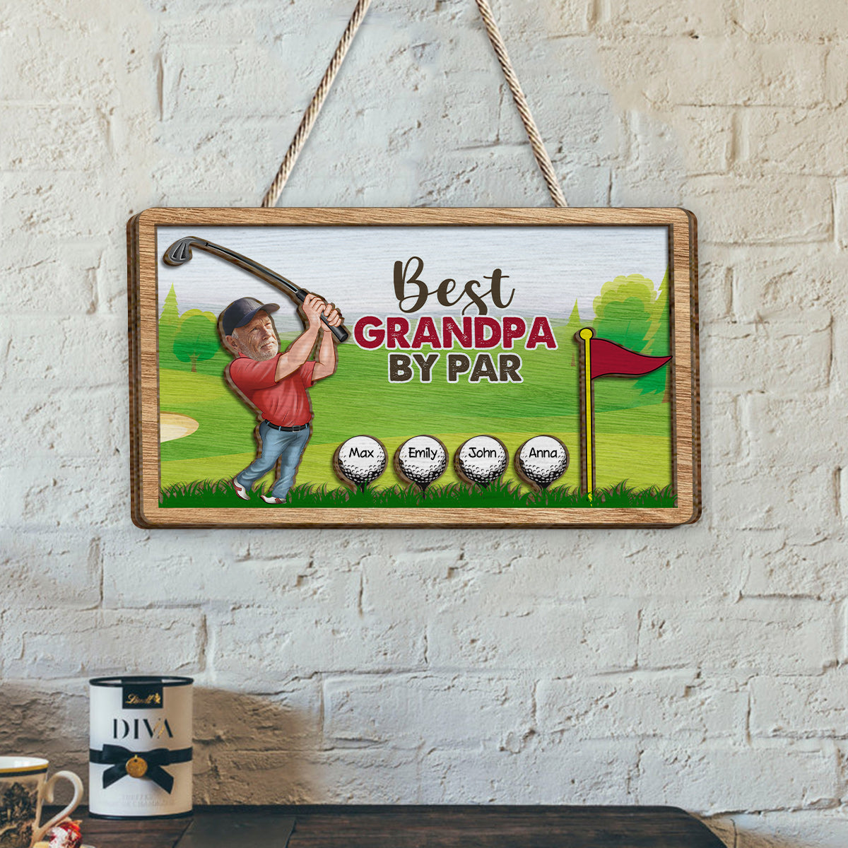Best Grandpa By Par - Personalized Golf 2 Layered Wood Sign / Wood Plaque