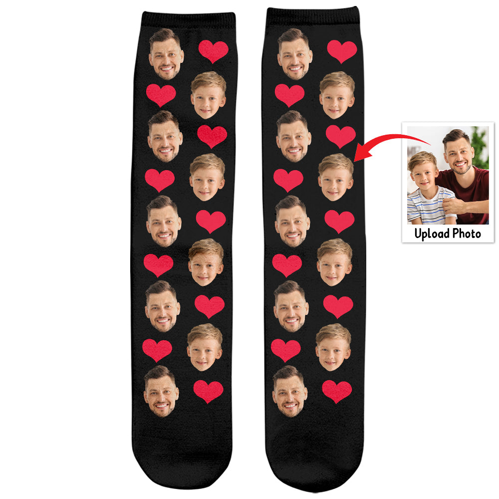 Custom Face Heart Pattern - Personalized Father Socks