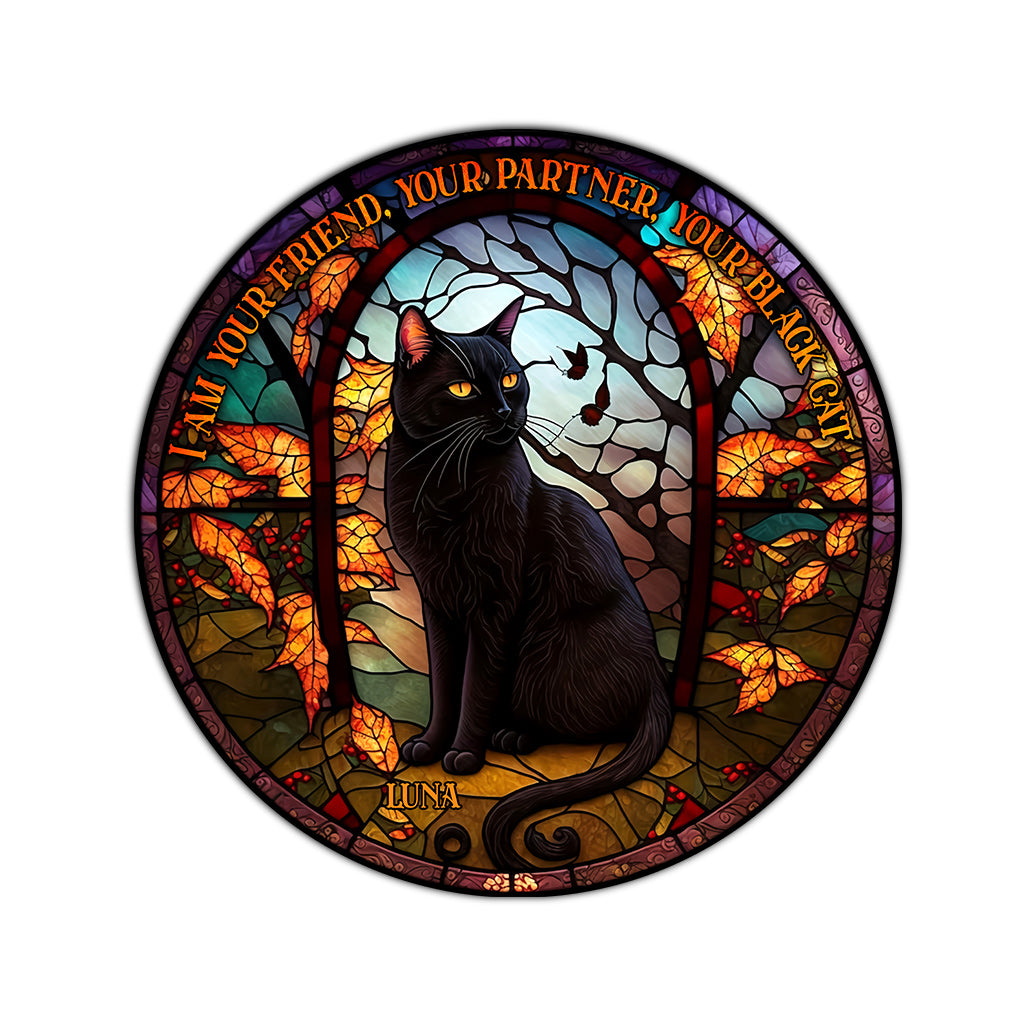 Schwarze Katze – Personalisierter runder Teppich mit schwarzer Katze