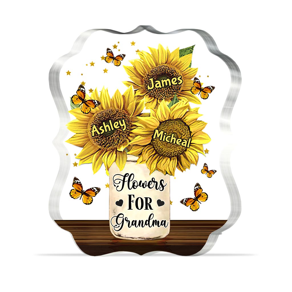 Flowers For Mom - Gift for mom, grandma - Personalized Custom Shaped Acrylic Plaque