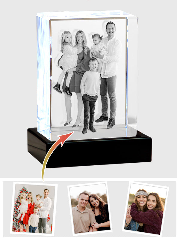 Lampe en cristal 3D cubique gravée au laser avec photo personnalisée - Modèle familial