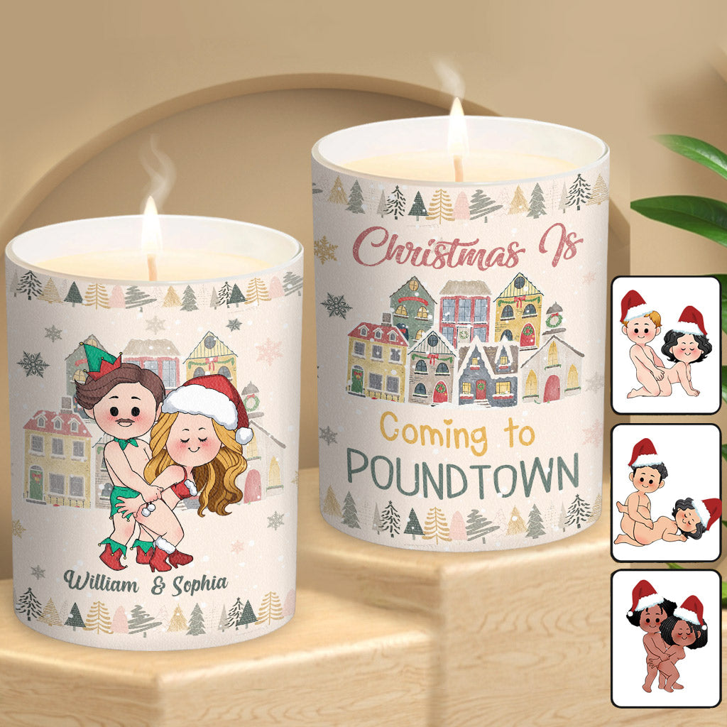 Christmas is Coming to Poundtown - gift for boyfriend, girlfriend, wife, husband - Personalized Candle With Wooden Lid