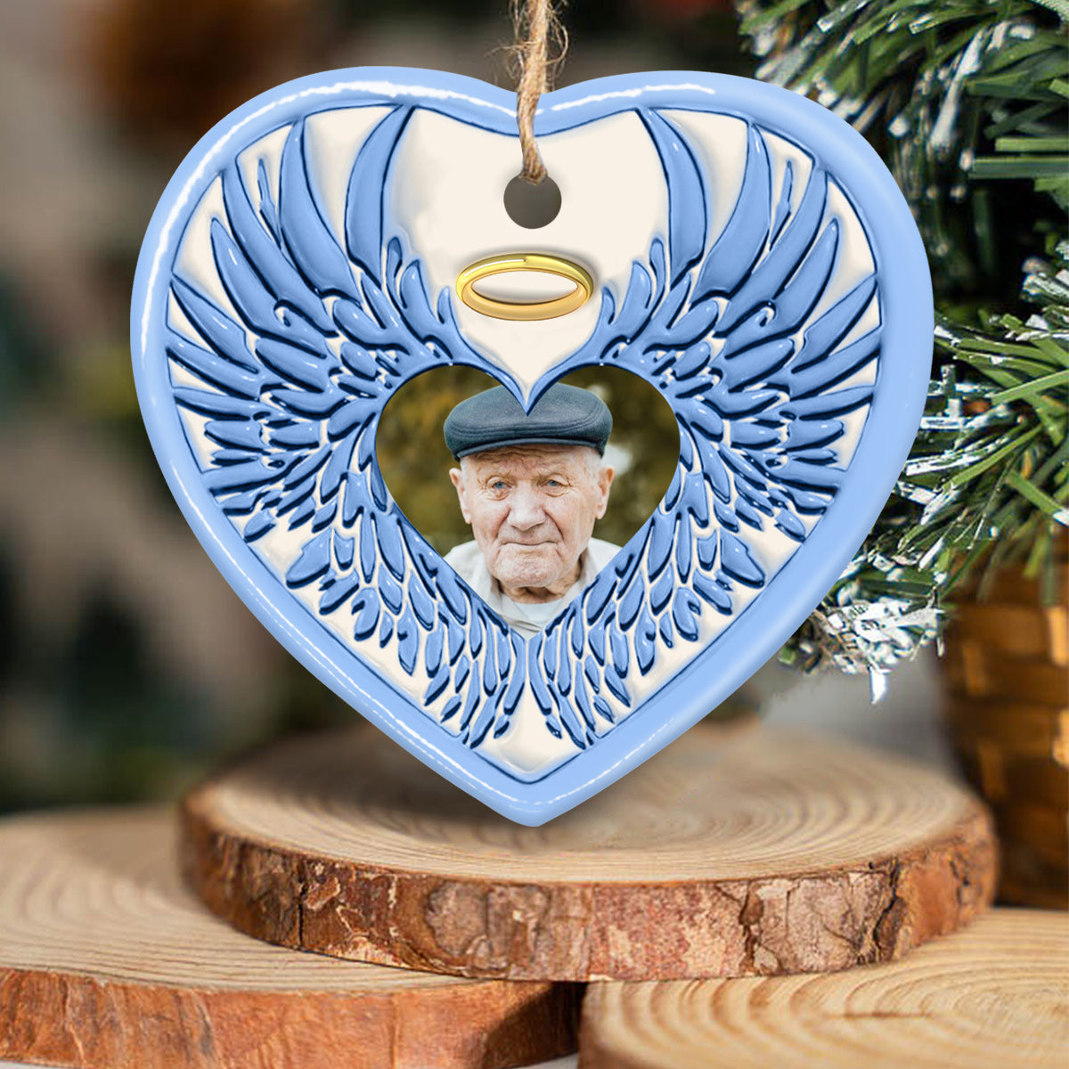 I'm Always With You Angel Wings - Memorial gift for loss of dad - Personalized Ceramic Heart Ornament