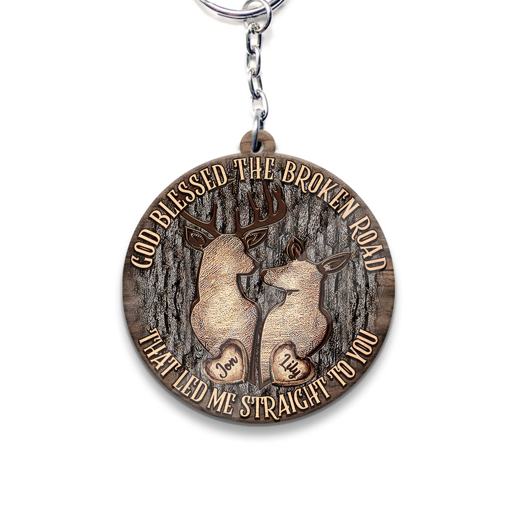 God Blessed The Broken Road - Personalized Couple Keychain