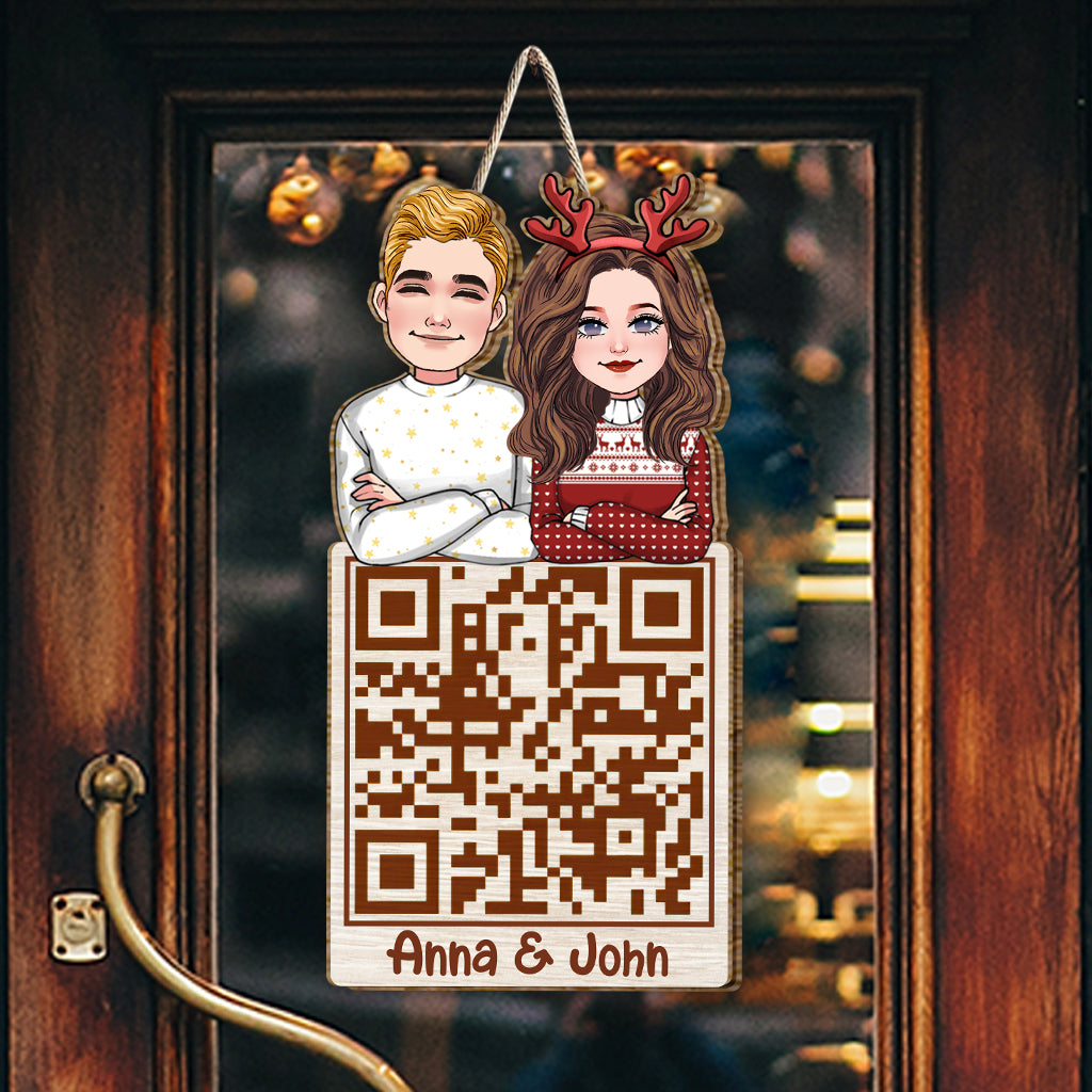 Christmas Couple QR Code - Personalized Couple Wood Sign