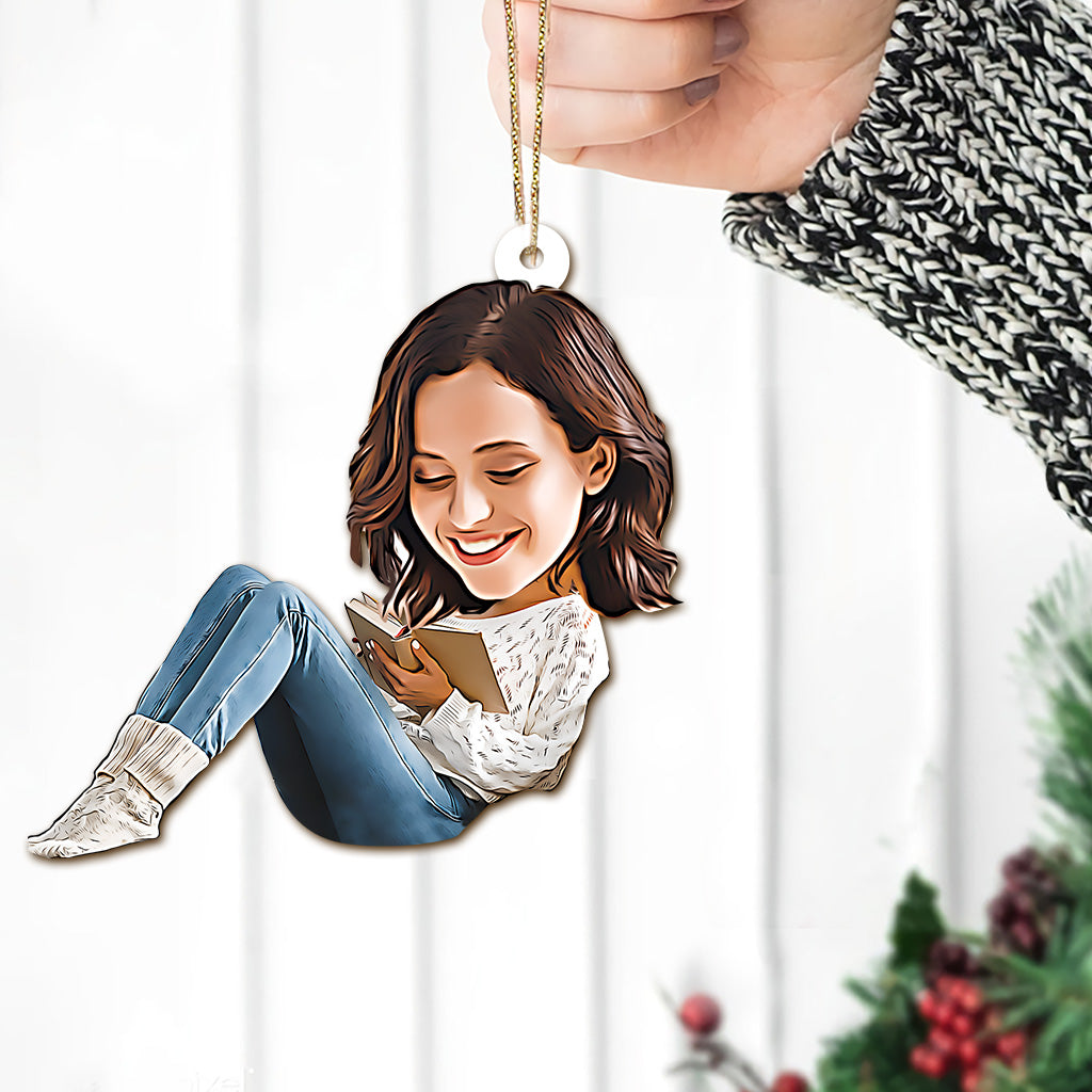 Caricature Book Lovers Portrait - Personalized Book Ornament