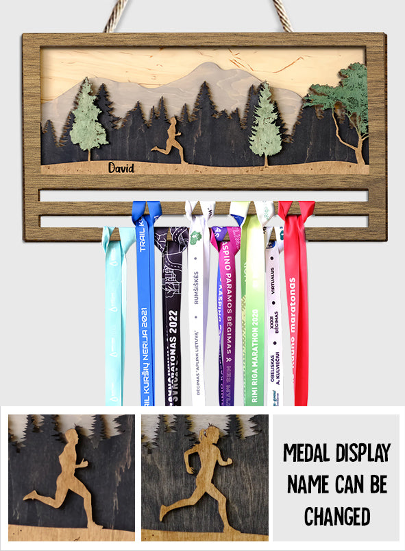 Présentoir à médailles - Panneau/plaque en bois personnalisé à 2 couches pour la course à pied