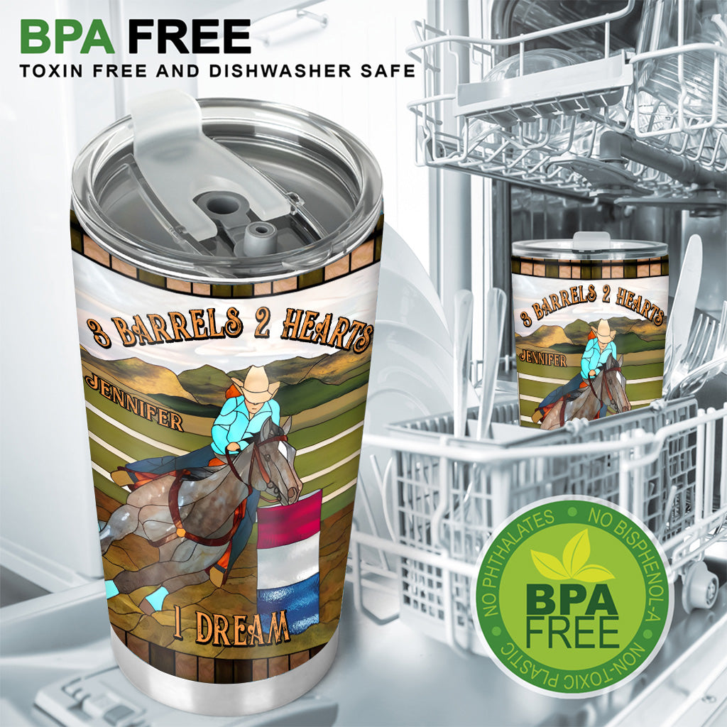 3 Barrels 2 Hearts 1 Dream - Personalized Horse Tumbler