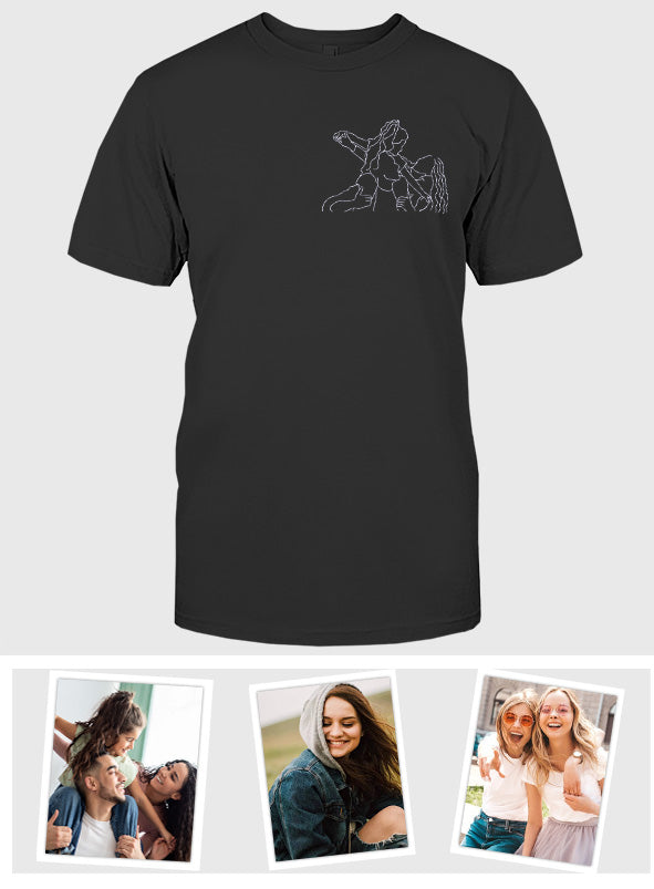 Individuelle Linienzeichnung – Personalisiertes, besticktes Familien-T-Shirt