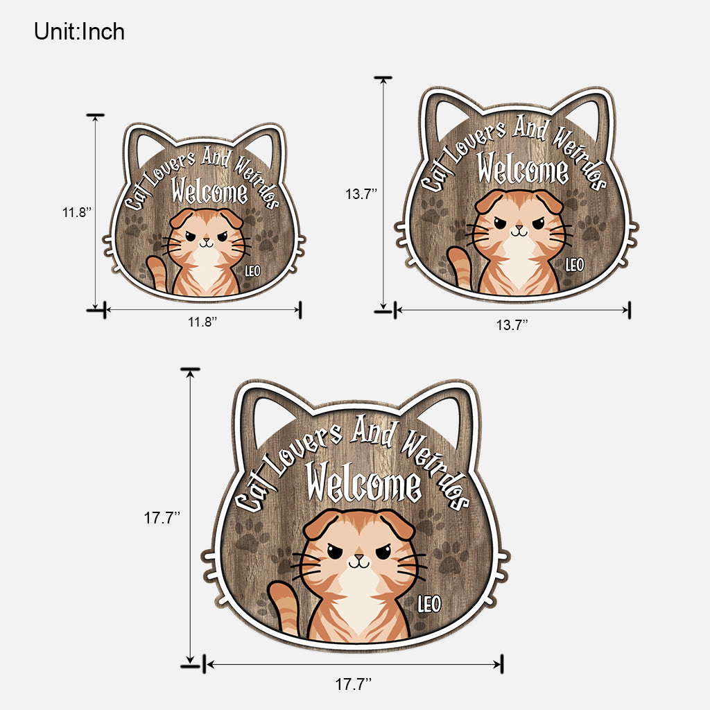 Cat Lovers And Weirdos Welcome - Personalized Cat Wood Sign