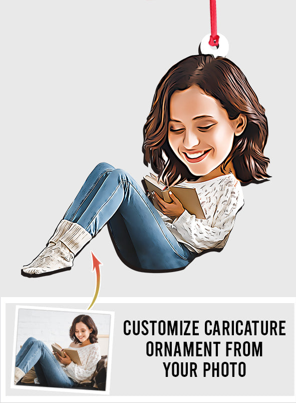Caricature Book Lovers Portrait - Personalized Book Ornament
