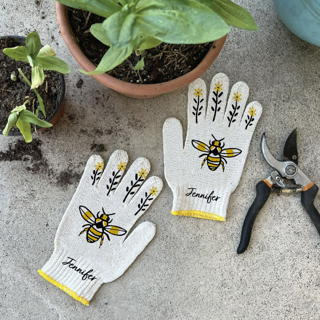 Love Gardening Bee Radish Lavender Carrot - Personalized Gardening Garden Gloves
