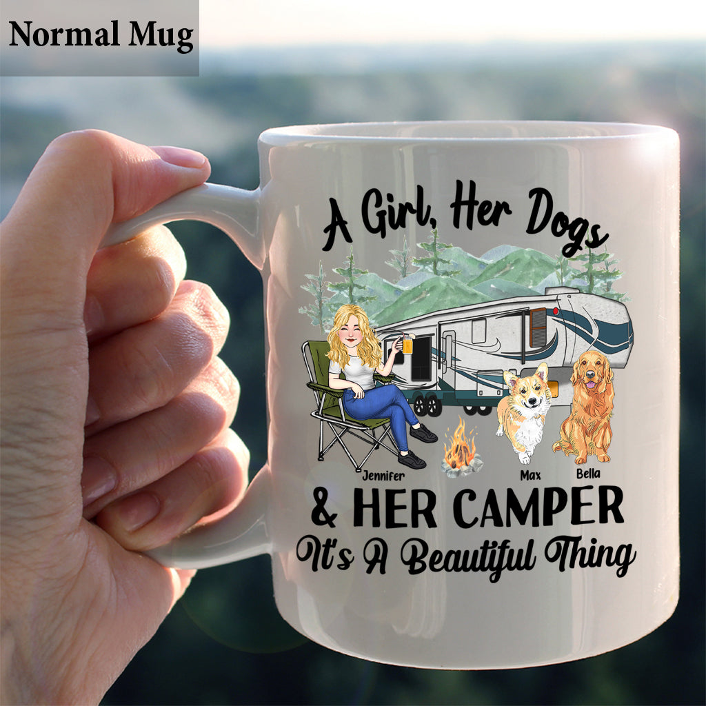A Girl Her Dog And Her Camper - Camping gift for dog lover - Personalized Mug