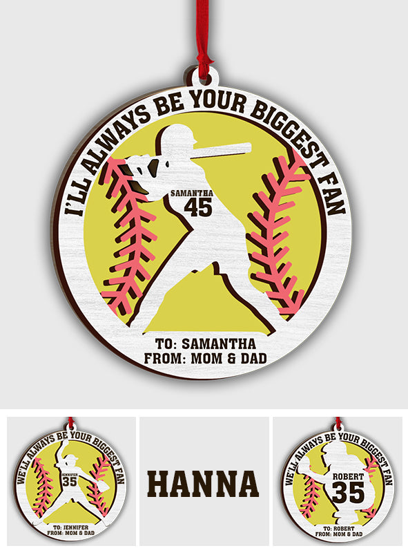 Ich werde immer dein größter Fan sein – Personalisierter Softball-Weihnachtsbaumschmuck, zweilagig