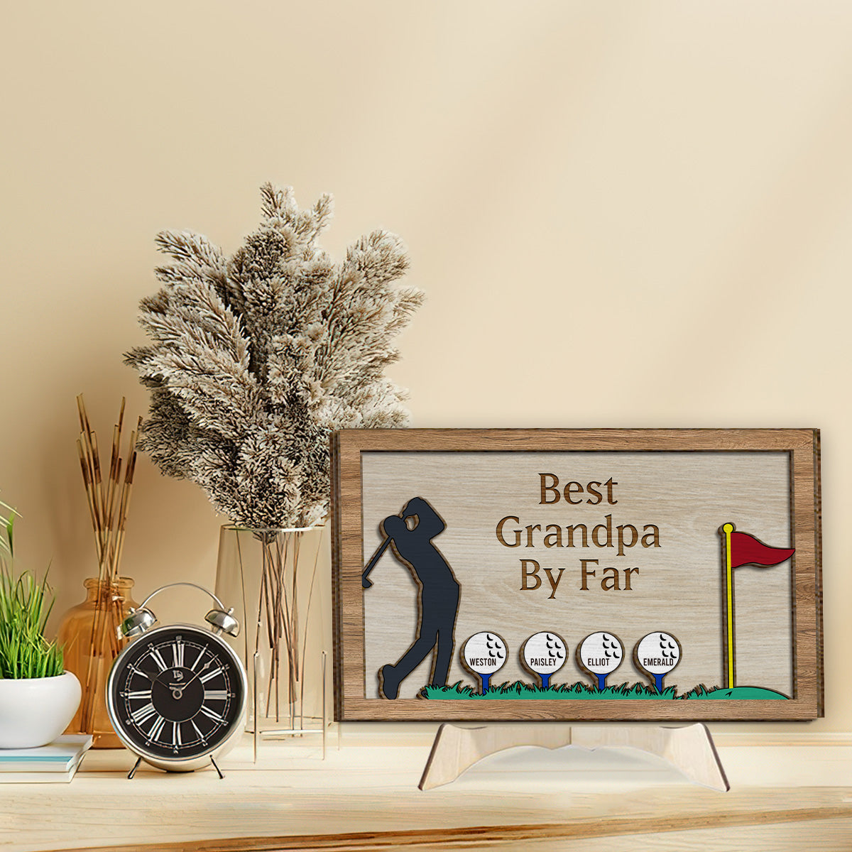 Best Grandpa/Dad By Far - Personalized Golf 2 Layered Wood Sign / Wood Plaque