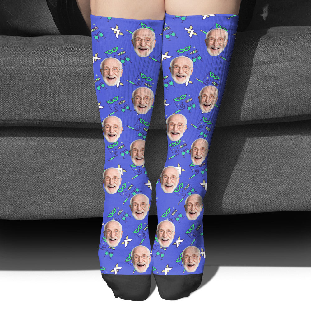 Custom Face Party Pattern - Personalized Grandpa Socks