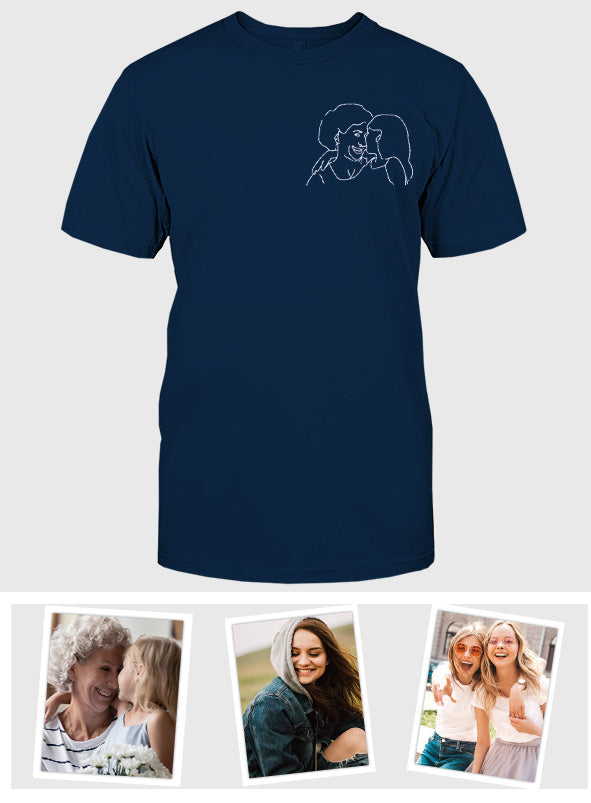 T-shirt brodé personnalisé « Grand-mère » avec motif au trait