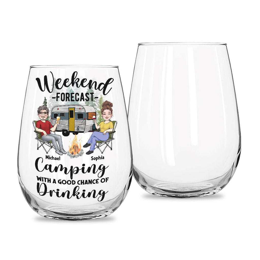 Prévisions du week-end - Verre à vin personnalisé « Camping »
