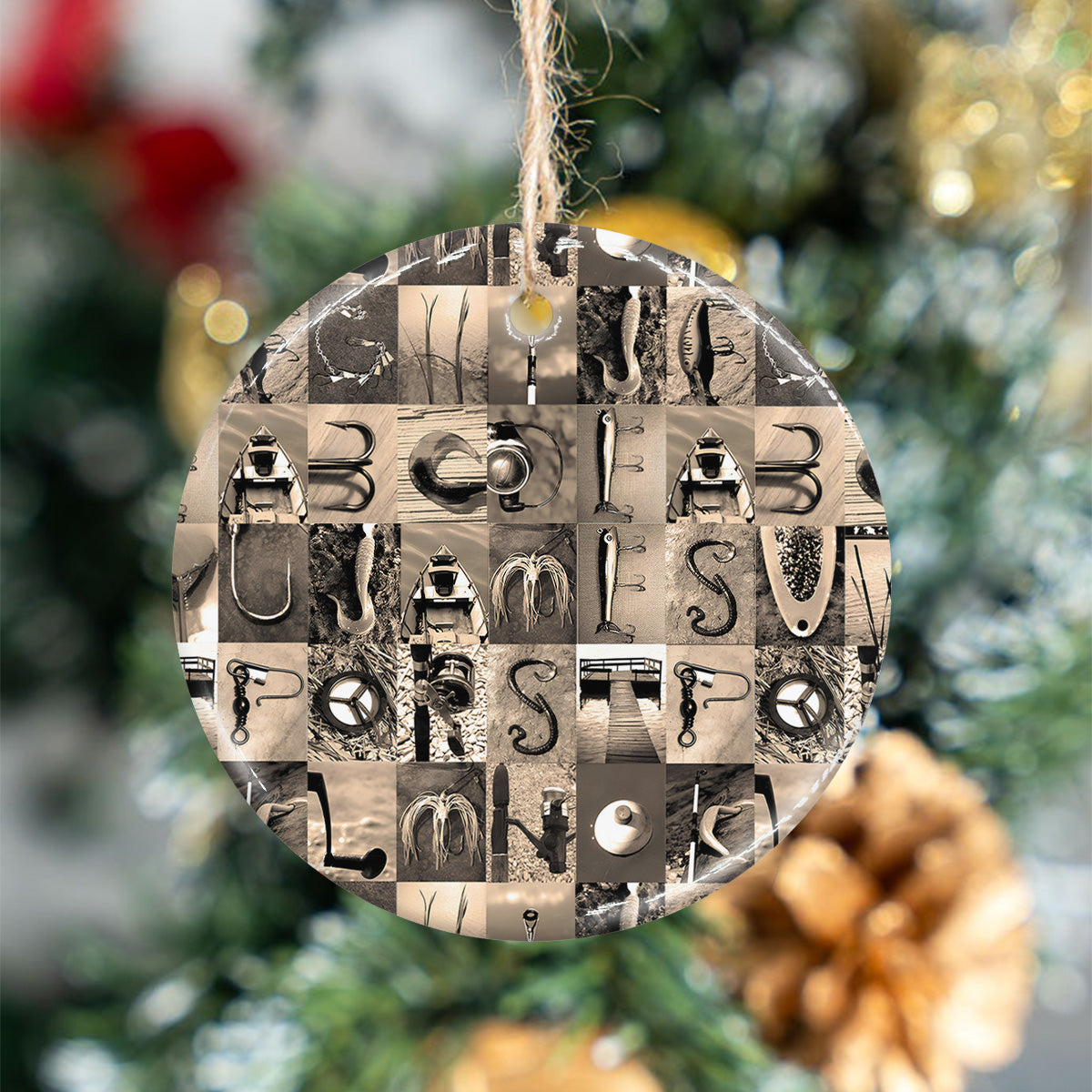 Vintage Fishing Alphabet - Personalized Fishing Ceramic Circle Ornament