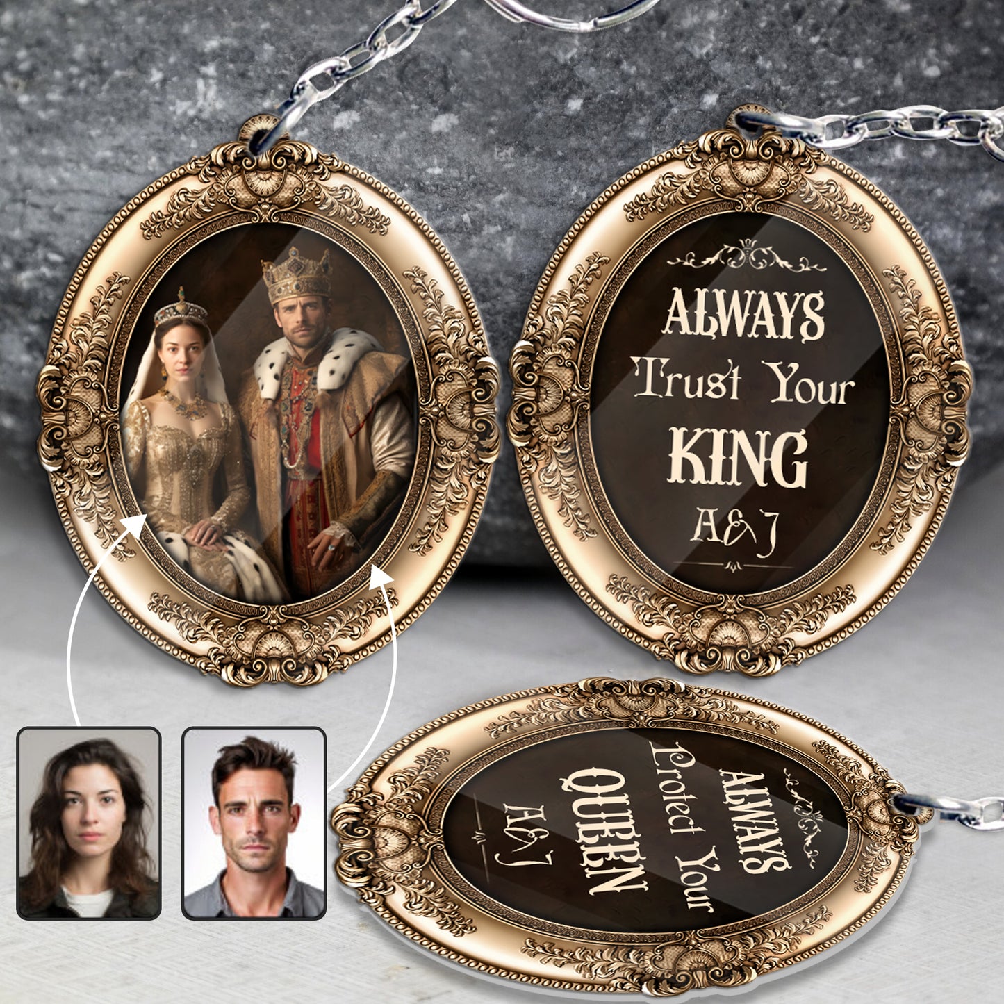 Her King His Queen - Personalized Couple Keychain