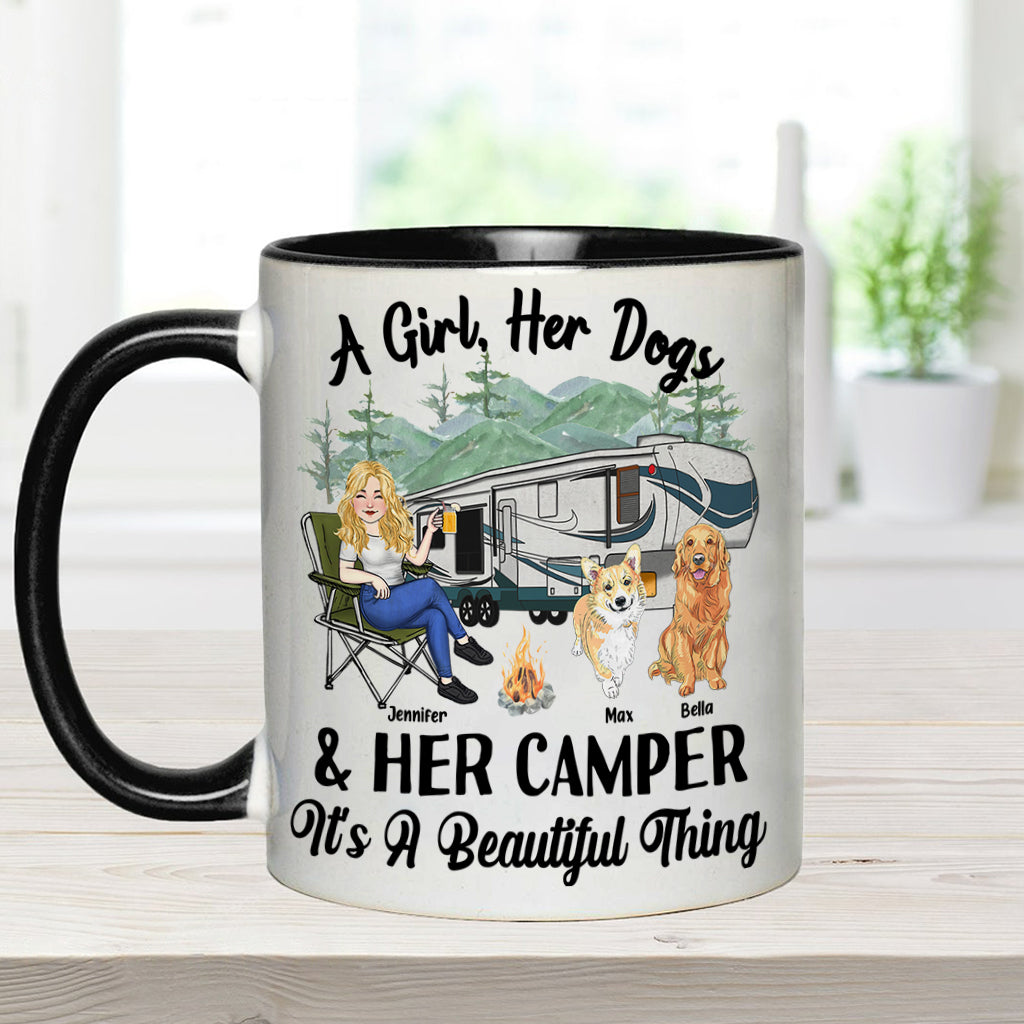 A Girl Her Dog And Her Camper - Camping gift for dog lover - Personalized Accent Mug