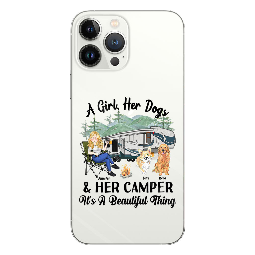 A Girl Her Dog And Her Camper - Camping gift for dog lover - Personalized Clear Phone Case