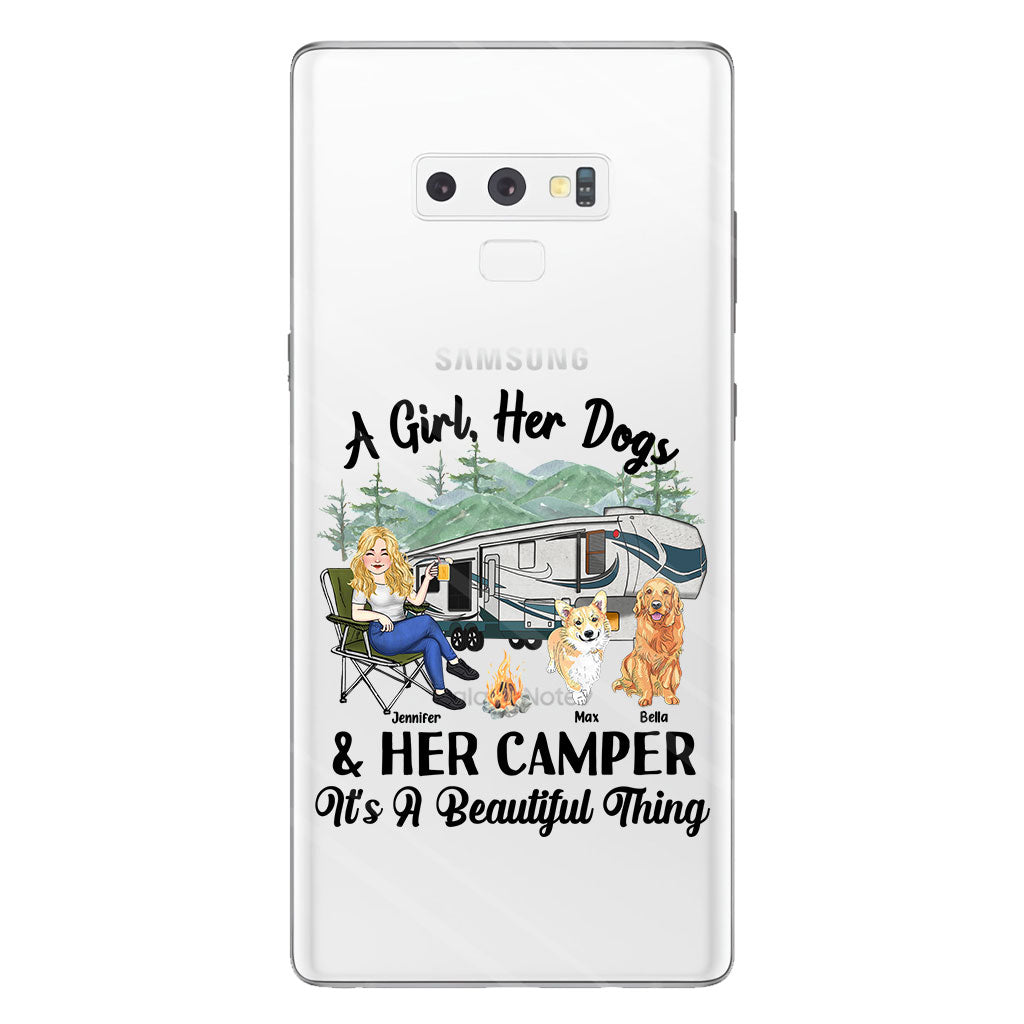 A Girl Her Dog And Her Camper - Camping gift for dog lover - Personalized Clear Phone Case