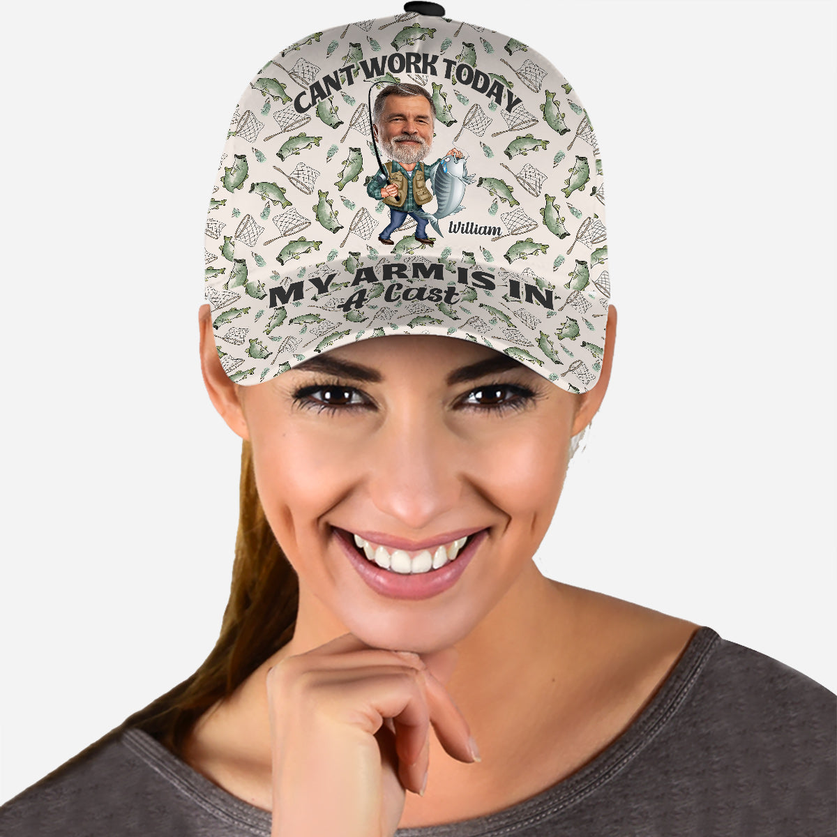 Can't Work Today My Arm Is In A Cast - Personalized Fishing Classic Cap