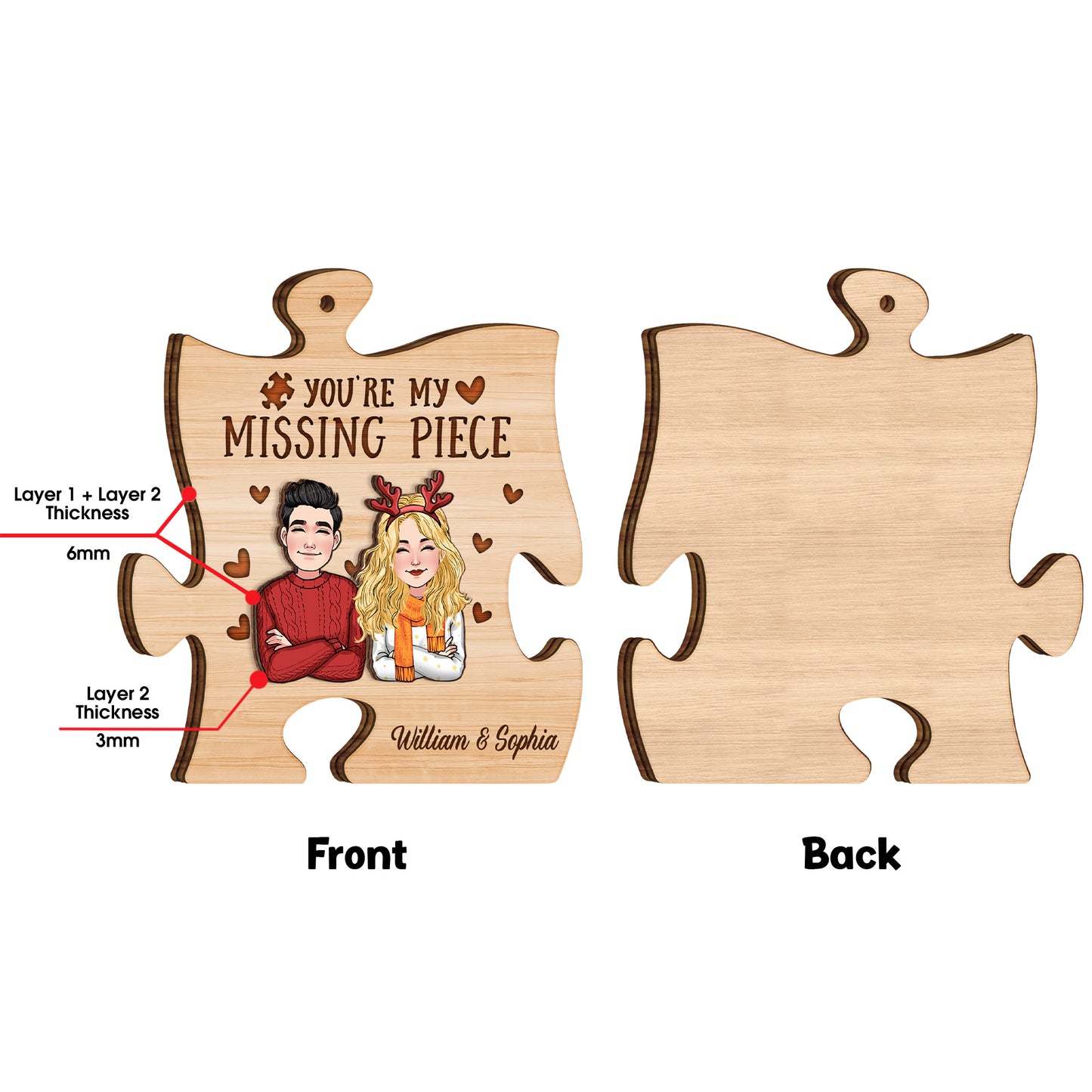 You Are My Missing Piece - gift for wife, husband, girlfriend, boyfriend - Personalized 2 Layered Piece Ornament