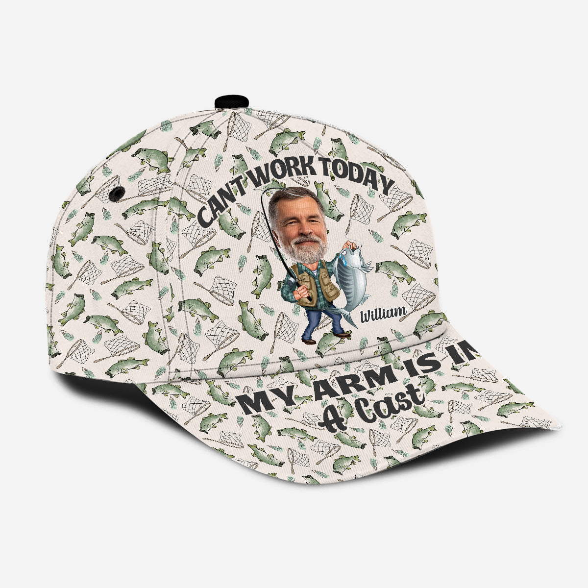 Can't Work Today My Arm Is In A Cast - Personalized Fishing Classic Cap