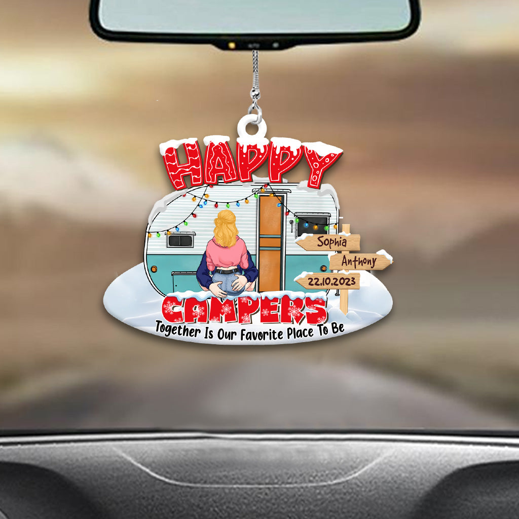 Happy Campers - Camping gift for husband, wife, boyfriend, girlfriend - Personalized Car Ornament