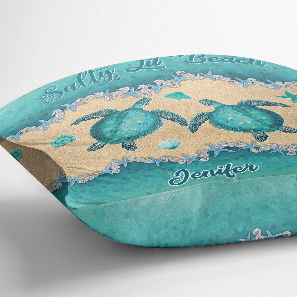 Salty Lil' Beach - Personalized Turtle Throw Pillow