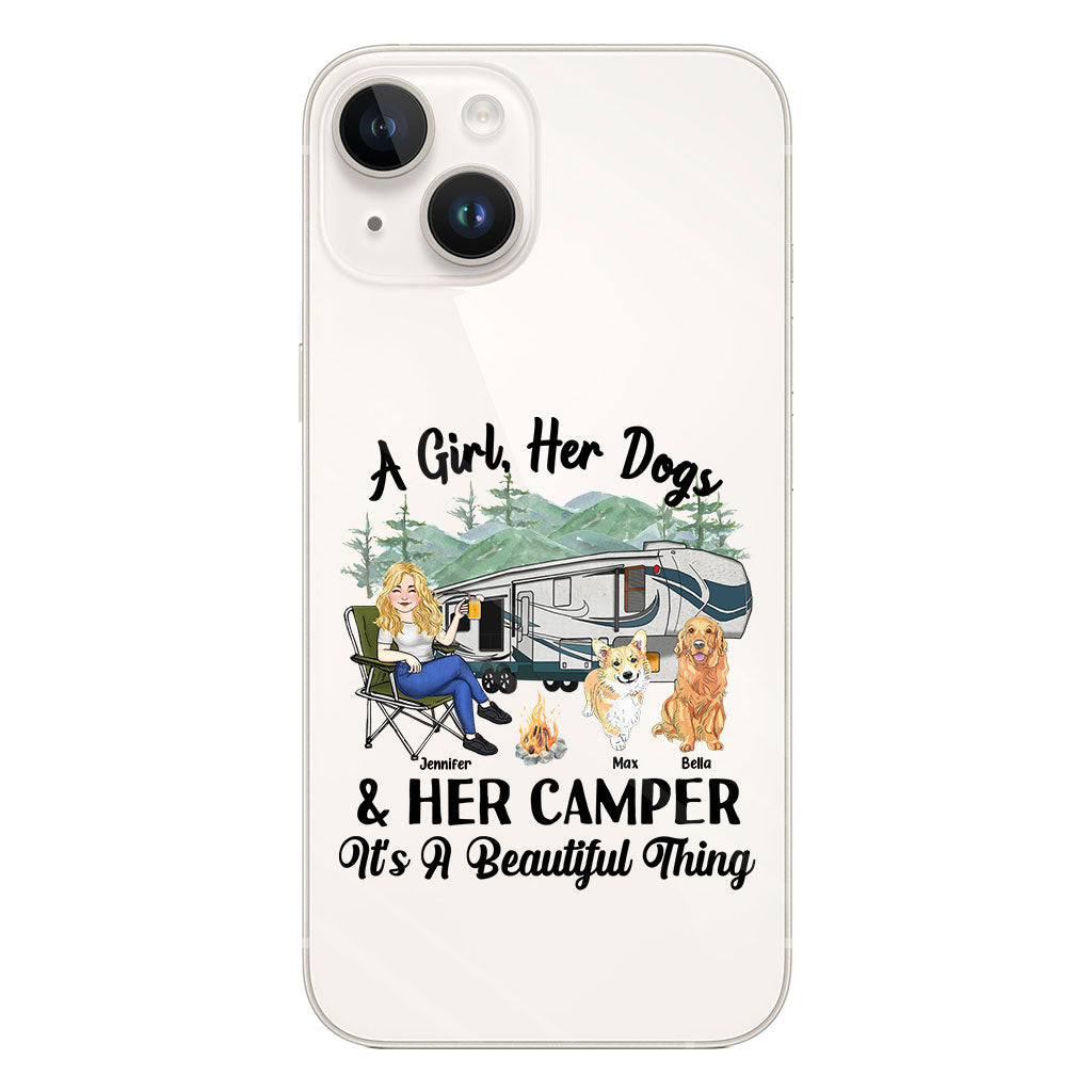 A Girl Her Dog And Her Camper - Camping gift for dog lover - Personalized Clear Phone Case